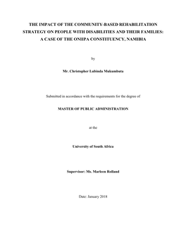 The Impact of the Community-Based Rehabilitation Strategy on People with Disabilities and Their Families: a Case of the Oniipa Constituency, Namibia