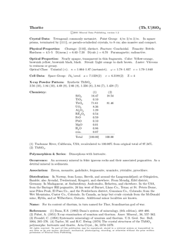 Thorite (Th,U)Sio4