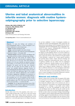 ORIGINAL ARTICLE Uterine and Tubal Anatomical Abnormalities In