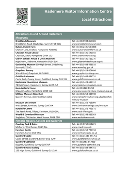 Haslemere Visitor Information Centre Local Attractions