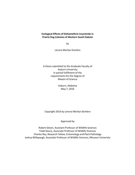 Ecological Effects of Deltamethrin Insecticide in Prairie Dog Colonies of Western South Dakota