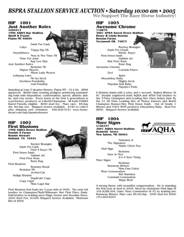 BSPRA STALLION SERVICE AUCTION • Saturday 10:00 Am • 2005