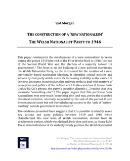 The Welsh Nationalist Party to 1946