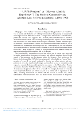 The Medical Community and Abortion Law Reform in Scotland, C.1960–1975