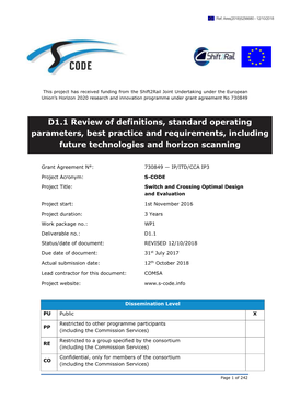 D1.1 Review of Definitions, Standard Operating Parameters, Best Practice and Requirements, Including Future Technologies and Horizon Scanning