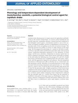 Phenology and Temperature-Dependent Development of Ceutorhynchus Assimilis, a Potential Biological Control Agent for Lepidium Draba