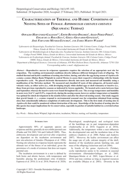 Characterization of Thermal and Hydric Conditions of Nesting Sites of Female Aspidoscelis Costatus Costatus (Squamata: Teiidae)