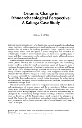 Ceramic Change in Ethnoarchaeological Perspective: a Kalinga Case Study