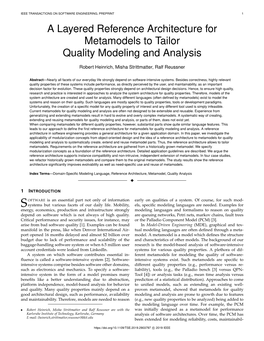 A Layered Reference Architecture for Metamodels to Tailor Quality Modeling and Analysis