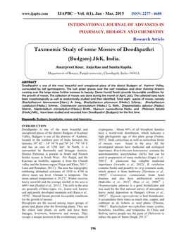 Taxonomic Study of Some Mosses of Doodhpathri (Budgam) J&K, India