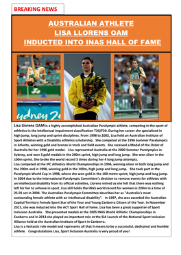 Australian Athlete Lisa Llorens Oam Inducted Into Inas Hall of Fame