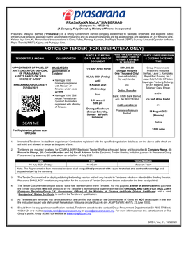 Notice of Tender (For Bumiputera Only)