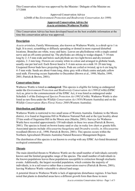 Approved Conservation Advice for Acacia Aristulata (Watheroo Wattle)