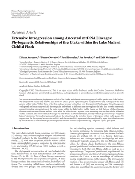 Research Article Extensive Introgression Among Ancestral Mtdna Lineages: Phylogenetic Relationships of the Utaka Within the Lake Malawi Cichlid Flock