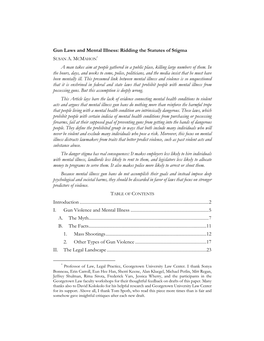 Gun Laws and Mental Illness: Ridding the Statutes of Stigma SUSAN A