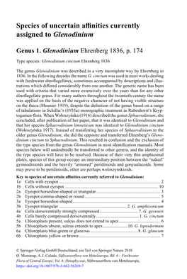 Species of Uncertain Affinities Currently Assigned to Glenodinium