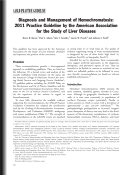 Diagnosis and Management of Hemochromatosis: 2011 Practice Guideline by the American Association for the Study of Liver Diseases