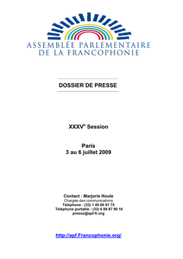 DOSSIER DE PRESSE XXXV Session Paris 3 Au 6 Juillet 2009