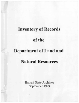 Inventory of Records Ofthe Department of Land and Natural Resources