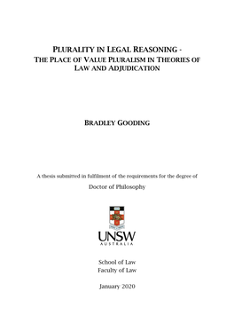 Plurality in Legal Reasoning - the Place of Value Pluralism in Theories of Law and Adjudication