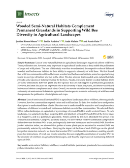 Wooded Semi-Natural Habitats Complement Permanent Grasslands in Supporting Wild Bee Diversity in Agricultural Landscapes