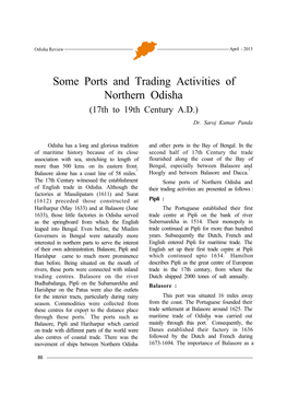 Some Ports and Trading Activities of Northern Odisha (17Th to 19Th Century A.D.) Dr