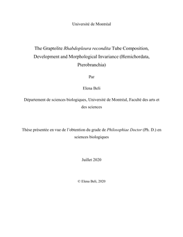 The Graptolite Rhabdopleura Recondita Tube Composition, Development and Morphological Invariance (Hemichordata, Pterobranchia)