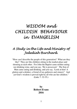 WISDOM and CHILDISH BEHAVIOUR in EVANGELISM