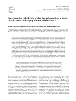 Importance, but Not Intensity of Plant Interactions Relates to Species Diversity Under the Interplay of Stress and Disturbance