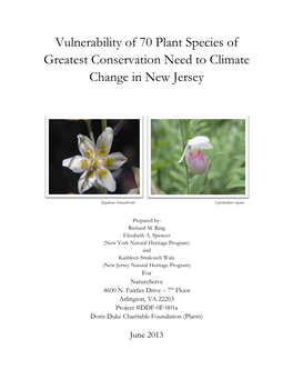 Vulnerability of 70 Plant Species of Greatest Conservation Need to Climate Change in New Jersey