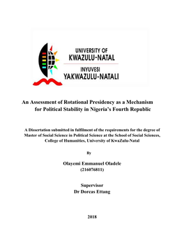 An Assessment of Rotational Presidency As a Mechanism for Political Stability in Nigeria’S Fourth Republic