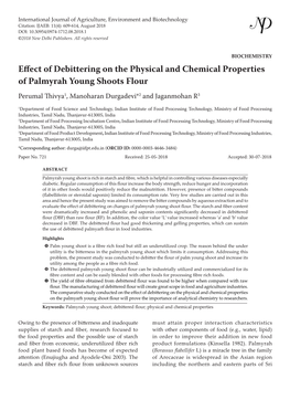 Effect of Debittering on the Physical and Chemical Properties of Palmyrah Young Shoots Flour Perumal Thivya1, Manoharan Durgadevi*2 and Jaganmohan R3
