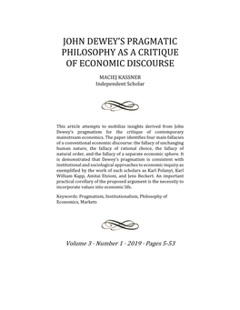 John Dewey's Pragmatic Philosophy As a Critique Of