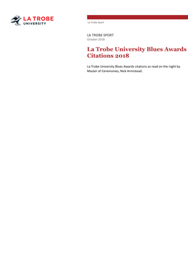 La Trobe University Blues Awards Citations 2018