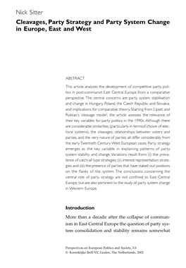 Cleavages, Party Strategy and Party System Change in Europe, East and West