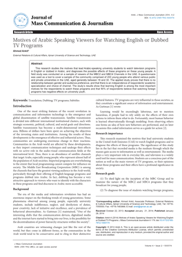 Motives of Arabic Speaking Viewers for Watching English Or Dubbed TV Programs
