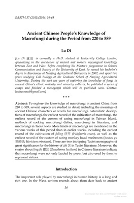 Ancient Chinese People's Knowledge of Macrofungi During The