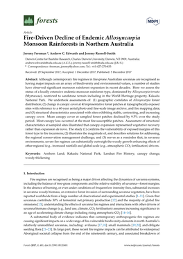 Fire-Driven Decline of Endemic Allosyncarpia Monsoon Rainforests in Northern Australia