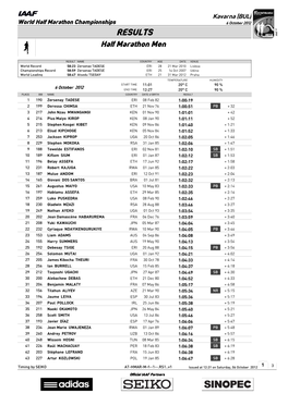 Half Marathon Championships 6 October 2012 RESULTS Half Marathon Men