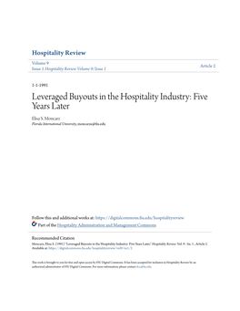 Leveraged Buyouts in the Hospitality Industry: Five Years Later Elisa S