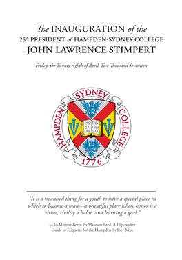 The Inauguration of the JOHN LAWRENCE STIMPERT
