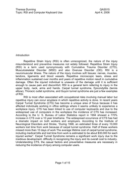 RSI and Computer Keyboard Use April 4, 2006 Introduction Repetitive