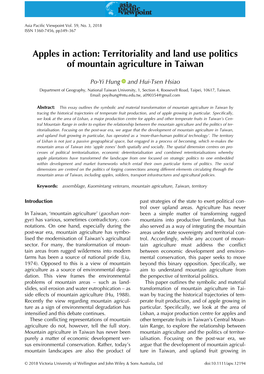 Territoriality and Land Use Politics of Mountain Agriculture in Taiwan