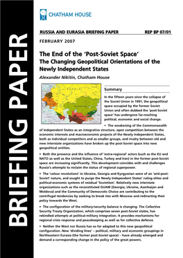 Post-Soviet Space’ Has Undergone Far-Reaching Political, Economic and Social Change