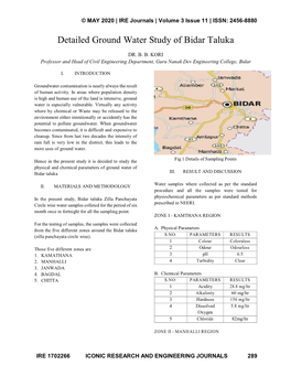 Detailed Ground Water Study of Bidar Taluka