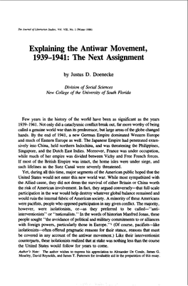 Explaining the Antiwar Movement, 1939-1941: the Next Assignment