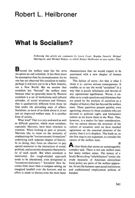 Robert L. Heilbroner What Is Socialism?