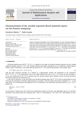 Characterization of the Variable Exponent Bessel Potential Spaces Via the Poisson Semigroup ∗ Humberto Rafeiro ,1,Stefansamko