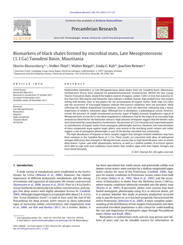 Biomarkers of Black Shales Formed by Microbial Mats, Late Mesoproterozoic