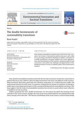 The Double Hermeneutic of Sustainability Transitions